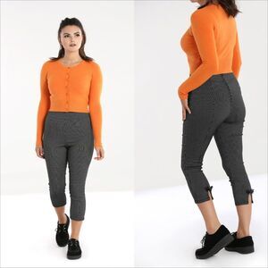 Hell Bunny Jack Capris Size Medium Grey Black Pinstripe Stretch Pedal Pusher